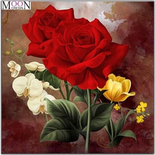 MOONCRESIN 5D Diy Diamond Painting Cross Stitch Red Rose & Yellow Butterfly flowers Diamond Mosaic Full Round Diamond Embroidery