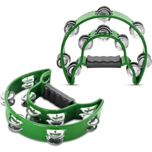 2 Pcs Half Moon Musical Tambourine,Double Row Metal Jingles Hand Held Percussion Drum,Kids with Ergonomic Handle Grip