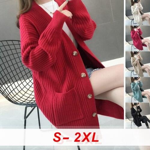 Thick Womens Sweater Knit Cardigan Outwear Women Spring Autumn Knitted Top Female Cardigan Jumper Sweaters Button Jersey Mujer