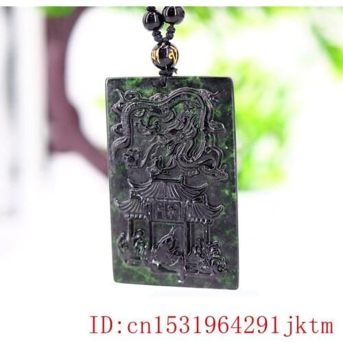 Jade Dragon Pendant Necklace Chinese Gifts Charm Amulet Black Green Natural Fashion Jewellery Carved