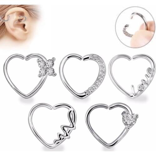 2021 New fashion Copper 8mm 16G Open Hoop Daith Earring Cz Cartilage Rook Earring Septum Ring Ear Body Piercing Jewelry