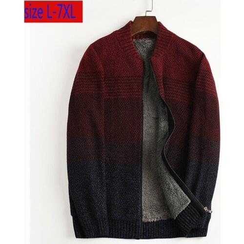 New Arrival Autumn Winter Jacket Men Warm Cardigan Plush Casual Computer Knitted Mandarin Collar Striped Plus Size L-5XL 6XL 7XL