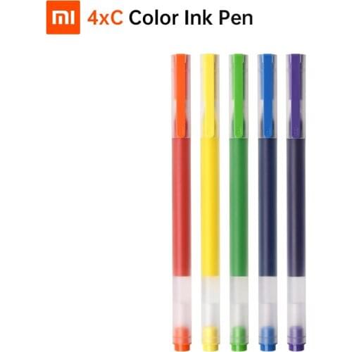 Original Xiaomi Mi High-Capacity Color Ink Pen 0.5mm Spring Head Orange Yellow Green Blue Purple 4x Write Length Matte Case