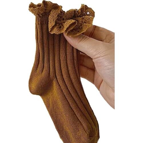 1-8Y Trendy Childrens Baby Girl Solid Ribbed Socks Spring Autumn Thin Cotton Princess Socks Cute Lace Summer Fungus Edge Socks