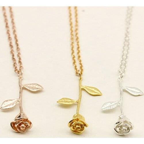 Luxury Gold Silver Plated Beauty and the Beast Rose Pendant Necklace Anniversary Jewelry Gift Hot #245083