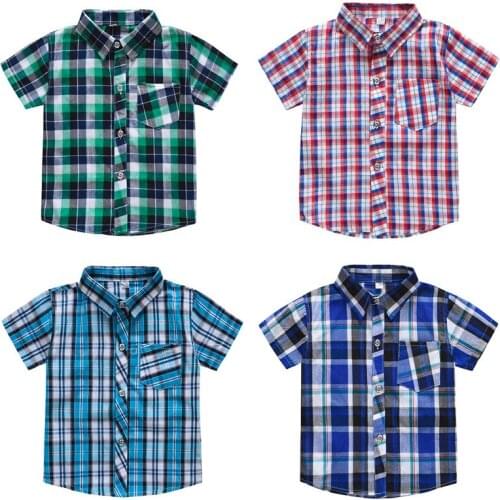 Boys Shirt Short Sleeve Plaid Summer Shirt New Babys Jacket Boys Shirt Thin 2-8 Years Old