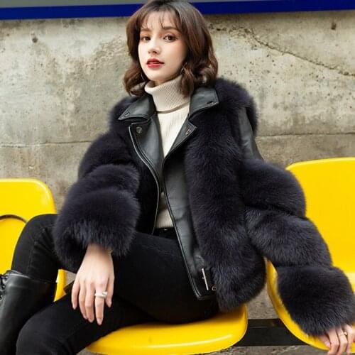 Womens winter sheepskin coat Real Fox Fur warm jacket natural fur Jackets ladies coats 2021