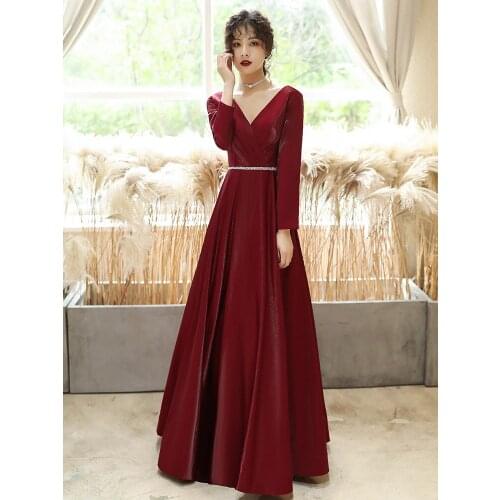 Vintage Burgundy Bride Wedding Evening Party Ball Gown Dress Elegant V-Neck Banquet Gowns