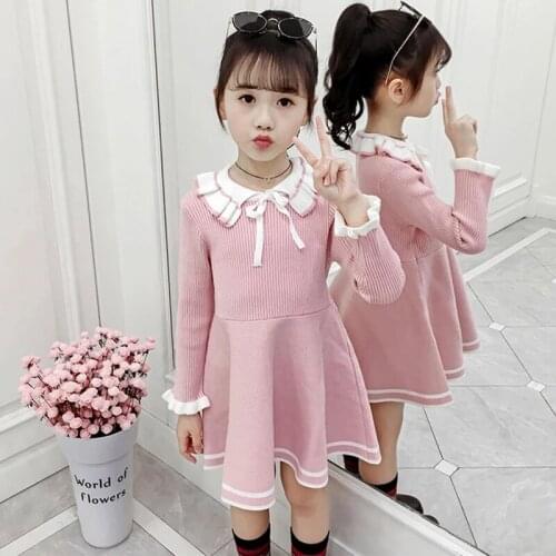 Autumn Winter Long Sleeve Knitted Sweater Baby Girls Dress Teenage Girls Birthday Clothing Toddler Fashion Clothes Kids Vestidos