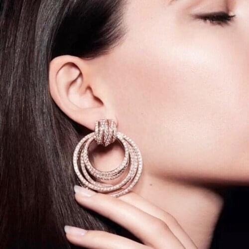 High quality geometric clear cz lines Multi-layer Circle Round big dangle Earrings for Women Girl classic wedding party jewelry