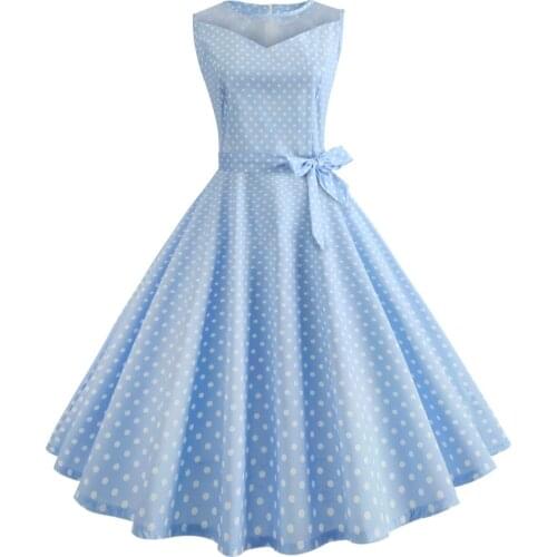 Retro Vintage Style Sleeveless with Bow 3D Skull White Dot Printed 2018 Summer Women Dress A-line Blue Party Sexy Casual Dress