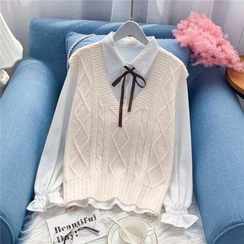 Vest female autumn 2021 new college style sweater female student cotton casual knitting