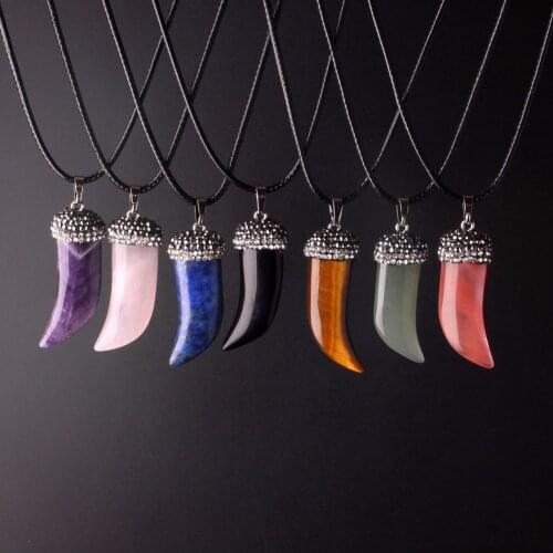 12pcs/lot Agates Natural Stone Pave with Black Zircon Boho Pendant Elephant Tusk Bull Horn New Moon Pendants Machete Charms Free