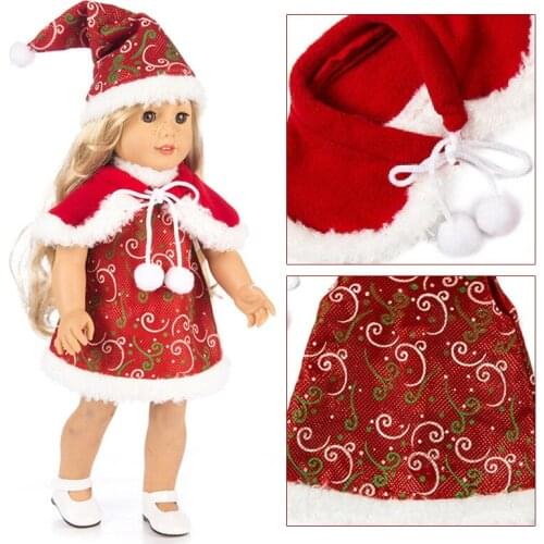 18 Inch Girl Doll dress for Doll Toys Dress Fit for 38cm 40cm Baby Doll Christmas Dress Hat Doll Accessories