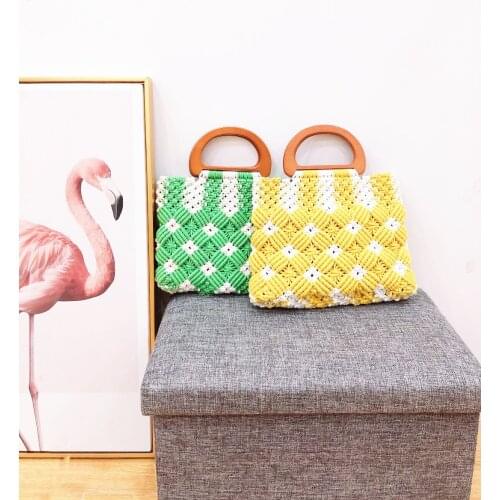 2020 New Style Womens Summer Diamond Cotton Thread Handbag Beach Bag a7321