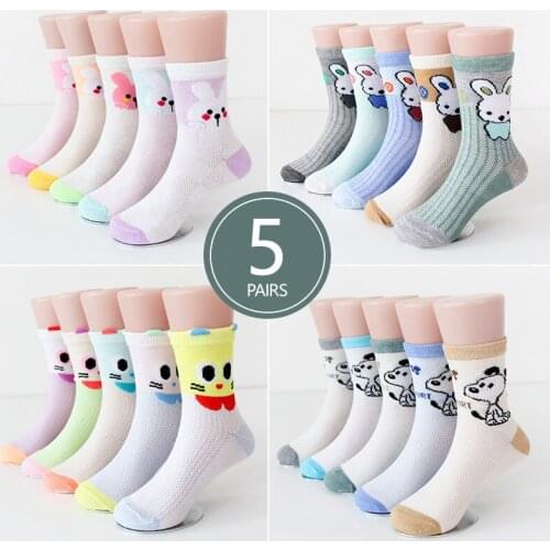 5 Pairs/lot Baby Boys Girls Cotton Socks Cute Cartoon Mid Mesh Non-Slip Children Warm Socks Autumn Spring Summer