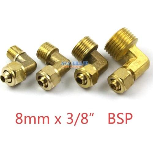 5 Pieces 8mm x 3/8" BSP Brass Elbow Pneumatic Pipe Hose Quick Coupler Connector Coupling Fitting