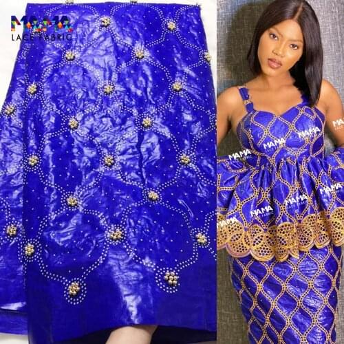 5 Yard Royal Blue 2021 Latest African Lace High Quality Embroidery Lace Sewing Bazin Riche With Rhinestones For Wedding Material