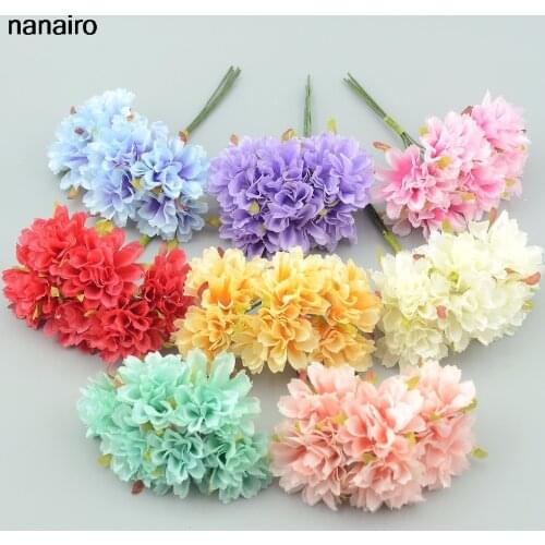 6pcs/lot 3.5cm Silk Mini Rose Artificial Flowers Heads Bouquet For Wedding Decoration DIY Scrapbooking Wreath Home Fake Flower