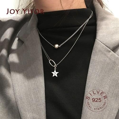925 sterling silver Double Layer Star pearl Chain Necklace Women Girl Cubic Zircon Necklace Gift Party Wedding Jewelry