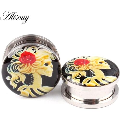 Alisouy 2PCS Steel Screw Ear Plugs and Tunnel Flesh Earring Gauges 5-20mm Hollow Piercings Ear Tunnels Expanders Body Jewelry