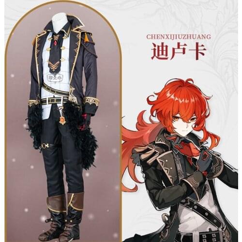 Anime Genshin Impact Cosplay Diluc Costume Game Suit Uniform Halloween Party Outfit For Men Customized NEW 2021