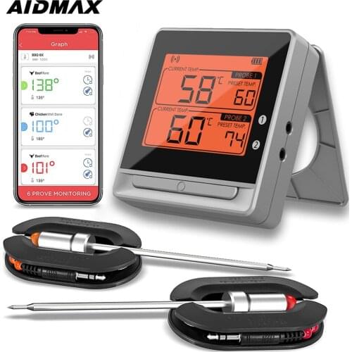 AidMax Mini5 Wireless Digital LCD Display BBQ Thermometer Kitchen Barbecue Digital Probe Meat Thermometer BBQ Temperature Tool