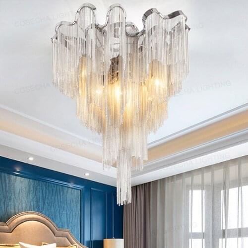 Aluminum chain tassel LED ceiling lamp Italian art personality living room ceiling lamp creative hotel villa lamp
