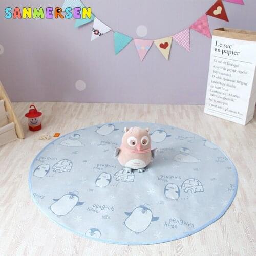 110CM Child Play Mats Ice-cold Cartoon Animal Round Floor Carpet Rugs Mat Baby Mats Newborn Infant Crawling Blanket Plush Mats