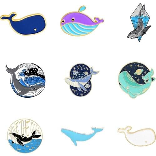 Cartoon Whale Series Enamel Pins Custom Wholesale Save The Ocean Brooches Bag Lapel Pin Animal Badge Jewelry Gift for Friends
