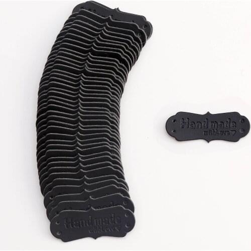 50Pcs PU Leather Labels Tags For Handmade DIY Hats Bags Hand Made With Love Label For Clothes Sewing Tags Garment Accessories