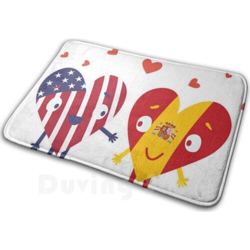 Spain American And Spanish Flag Hearts I Espanol Design Mat Rug Carpet Anti-Slip Floor Mats Bedroom Spanish Flag Spain Flag Us