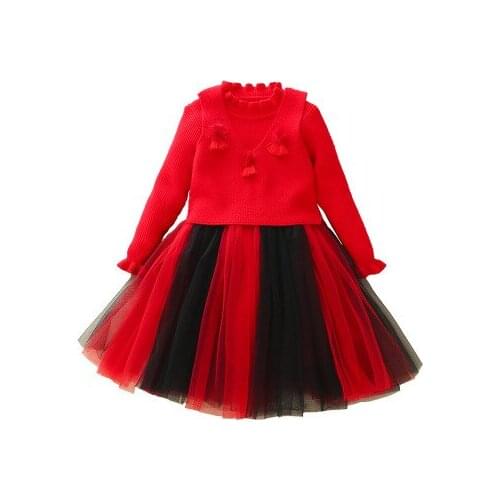 Hot Best Selling Western Style Kids Girl Dress Wool Vest + Mesh Princess Dress 2 Pcs Children Party Dress for Girl 3 4 5 6 7 8 Y