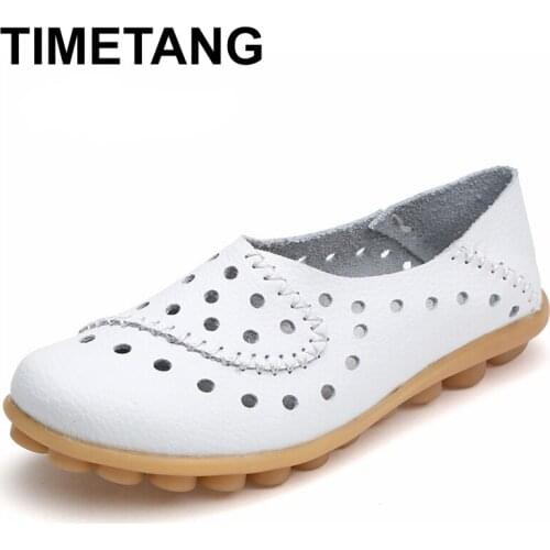 TIMETANG Womens Shoes Genuine Leather Casual Woman Driving Loafers Flats Fashion Moccasins Shoes Large Size 35-44 E140