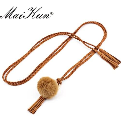 Fashion Thin Braided Tassels Women Belt for Women Soft Leather Self Tie Belts Lady All-Match Waistband Dress Belt Cummerbund
