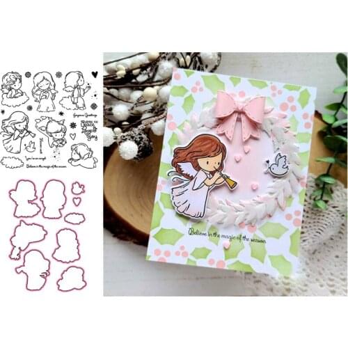 Little Angels Clear Stamps with Metal Cutting Dies for Diy Scrapbooking Handmade Paper Cards Silicone Transparent Stempels Seal
