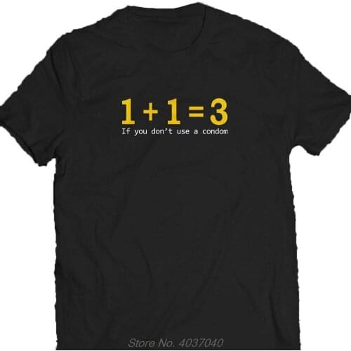 Fashion New Top T-Shirts Novelty O-Neck Tops 1+1=3 Funny Humor Sex College Party Meme Pregnant Men Black Casual Men T-Shirt