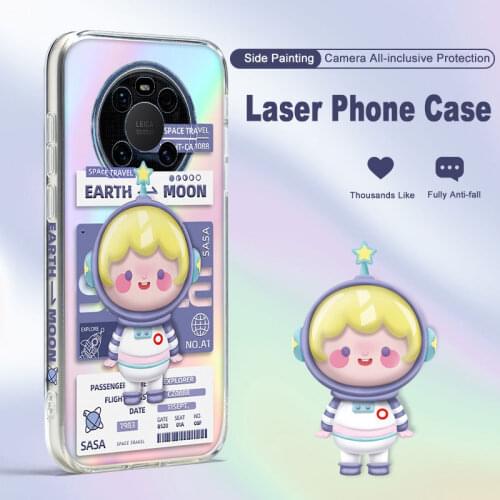 ASINA Soft Laser Case For Huawei Mate 40 30 20 Pro Cute Cartoon Transparent Cover Bumper For Huawei Honor 30 20 V40 Funda Coque