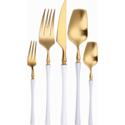 White Gold Coffee Spoon Flatware Cutlery Set Stainless Steel Kitchen Fork Tea Spoon Knife Set Tableware Dinnerware Dropshipping
