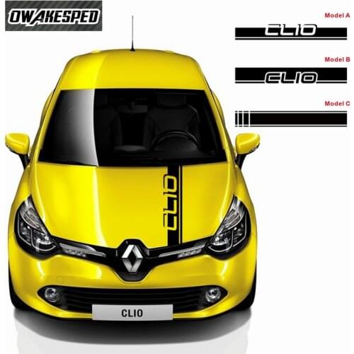 Car Bonnet Hood Stickers For-Renault Clio Racing Sport Stripes Auto Lid Engine Cover Decor Vinyl Decals Exterior Accessories