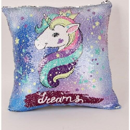 Reversible Sequins Unicorn Cushion Cover 40*40 Decorative Mermaid Pillows For Sofa Home Decor Drop Shipping