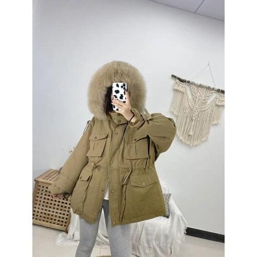 2021 New Winter 90% White Duck Down Coat Large Real Fox Fur Hooded Down Jacket Pocket Loose Thick Warm Snow Outwear
