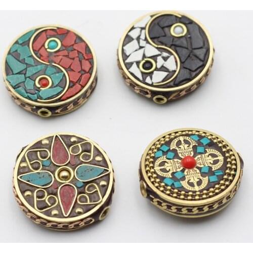 Wholesale 5pcs Retro Handmade Flat Round Nepal Beads Tibetan Tai Chi Yin Yang Yinya Clay Beads For DIY Tibetan Jewelry Making