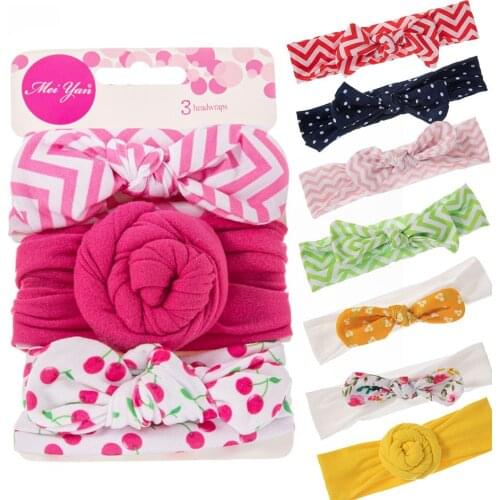 0-36 Months Newborn Baby Girls Headband 3 Pcs/Set Colorful Bows Hair Accessories Striped Dots Solid Elastic Children Hairbands