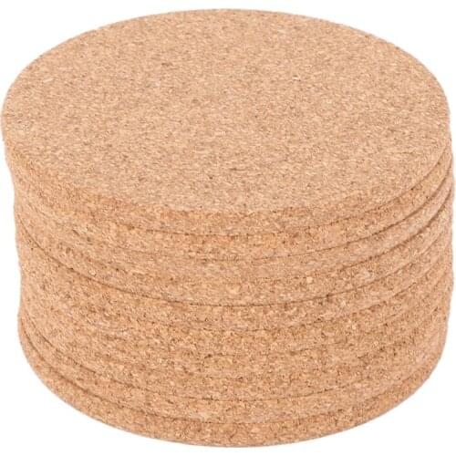 Practical Set of 10 Cork Bar Drink Coasters - Absorbent and Reusable - 90mm, 5mm Thick