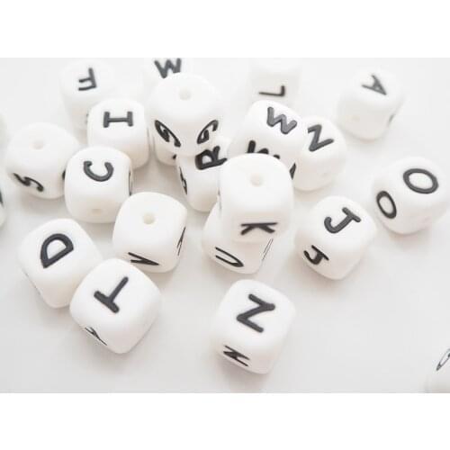 Chenkai 50PCS 12mm Silicone Letter Beads DIY Baby Sensory Chewing Pacifier Teether Necklace Pendant Teething Toy Alphabet Bead