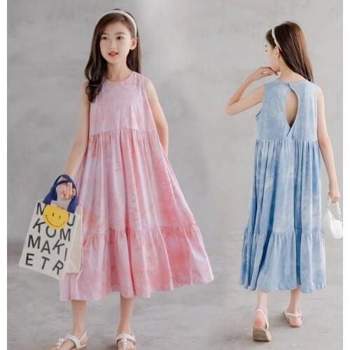 Girls Tie-dye Long Dress Summer 10 12 years Beach Holiday Fashion Casual Sundress