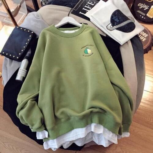 Oversized Hoodie Casual Streetwear Simple O-neck Thick Winter Fake Two Pieces Long Sleeve Warm Comfort Plus Size Hoodies Women