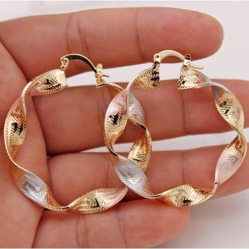 Trendy Gold Copper Plated Round Hoop Earrings For Women Fashion Jewelry Accessories Anniversary Wedding Gift