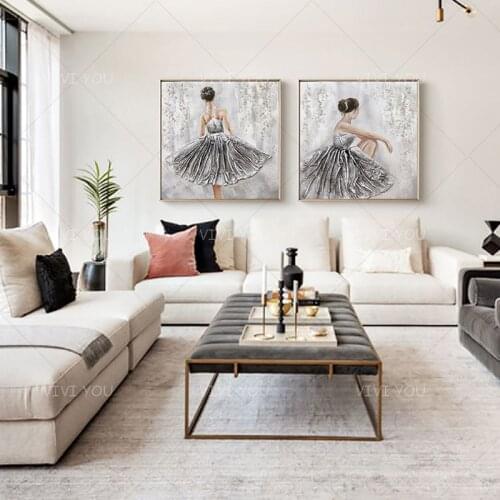 High Quality Gray Dancing Girls Abstract Dreamlike Shading Method Oil Painting Canvas Handmade Painted Home Decor Artwork